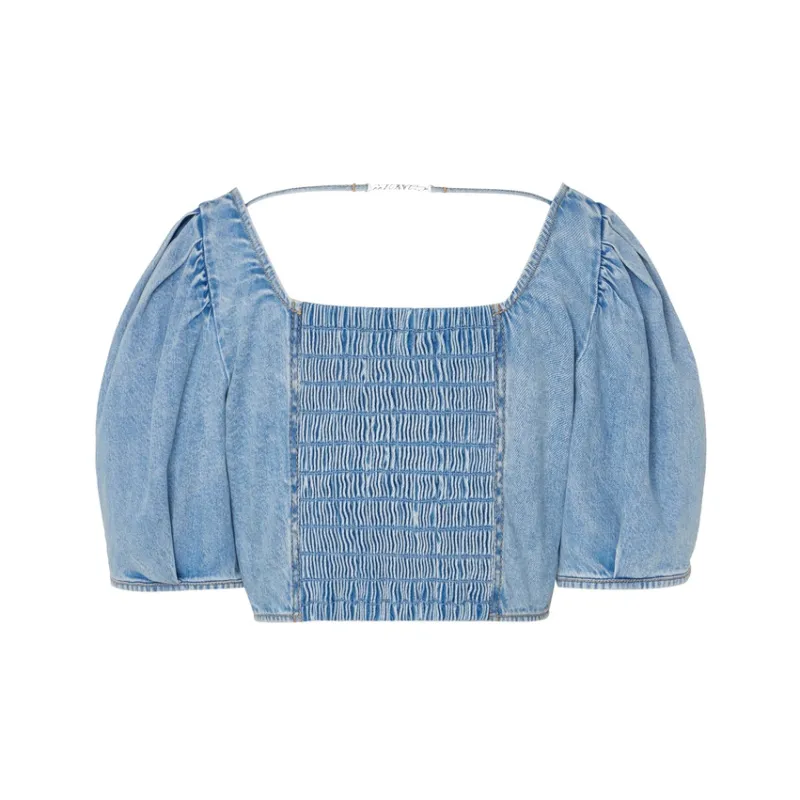 MOCO Denim Short Sleeved Top Women's Denim Light Blue-1