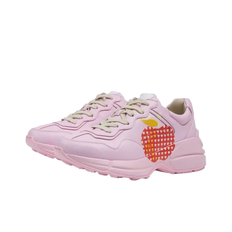 GUCCI Rhyton Heart Apple Pattern Low Top Casual Shoes Women's Pink-2