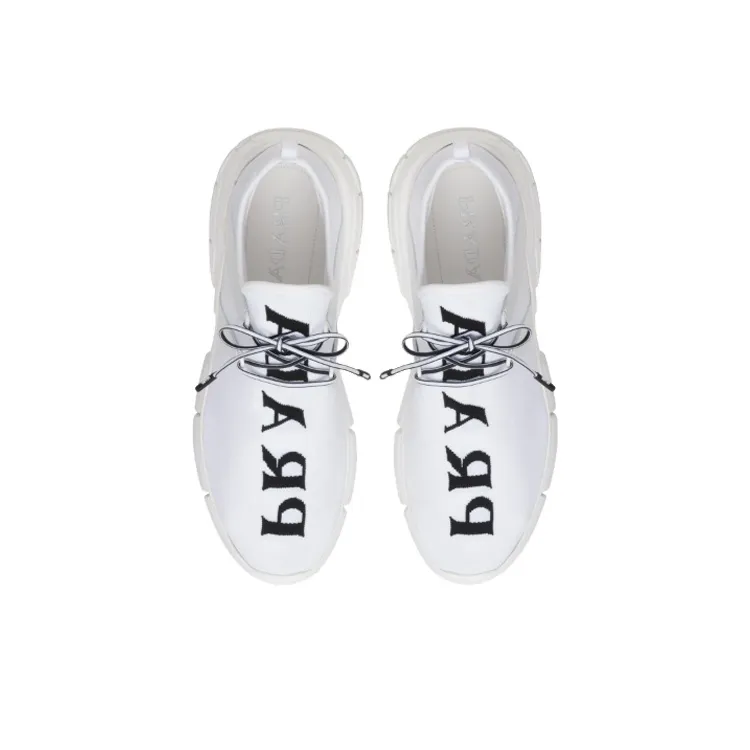 PRADA Knit Fabric Sneakers 'White Black'-3