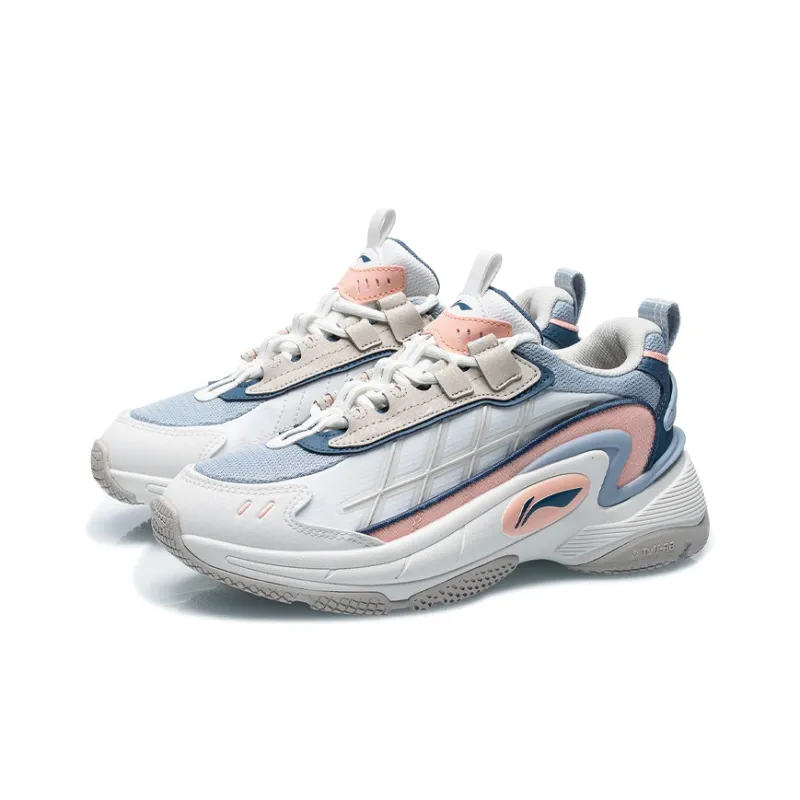 LiNing Nebula OG Cushioned Anti Slip And Wear Resistant Lightweight Low Top Sports Casual Shoes Women's White Blue Pink-2
