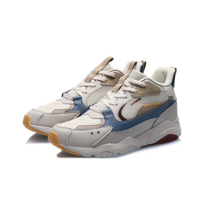 LiNing Defender LN Cushioning Slip Resistant Thermal Coverage Low Top Sports Casual Shoes Gray Blue Fleece Lined-2