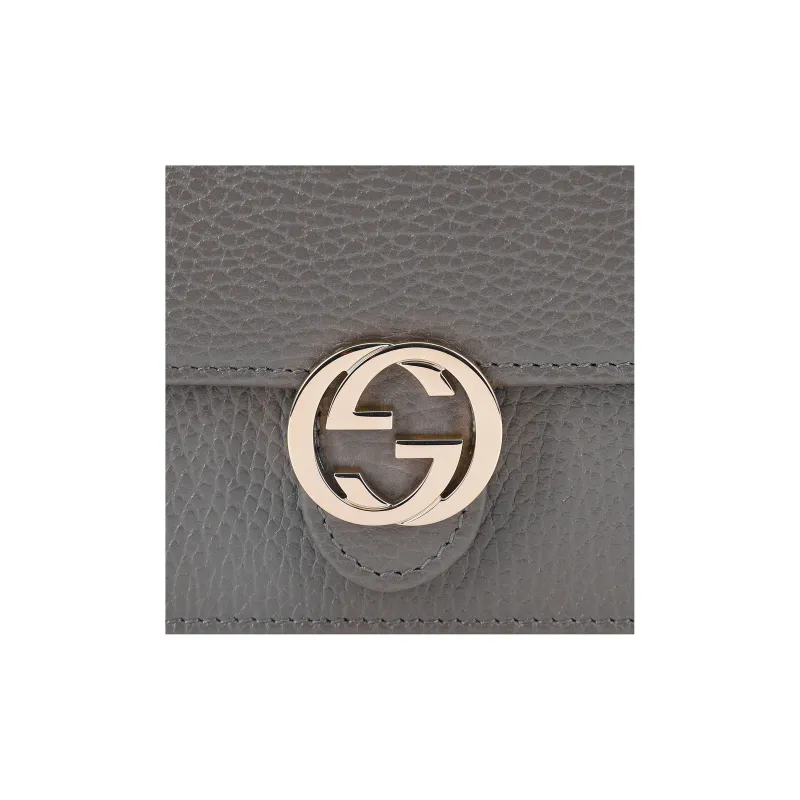 GUCCI Double G Leather WOC Chain Shoulder Messenger Bag Gray-4