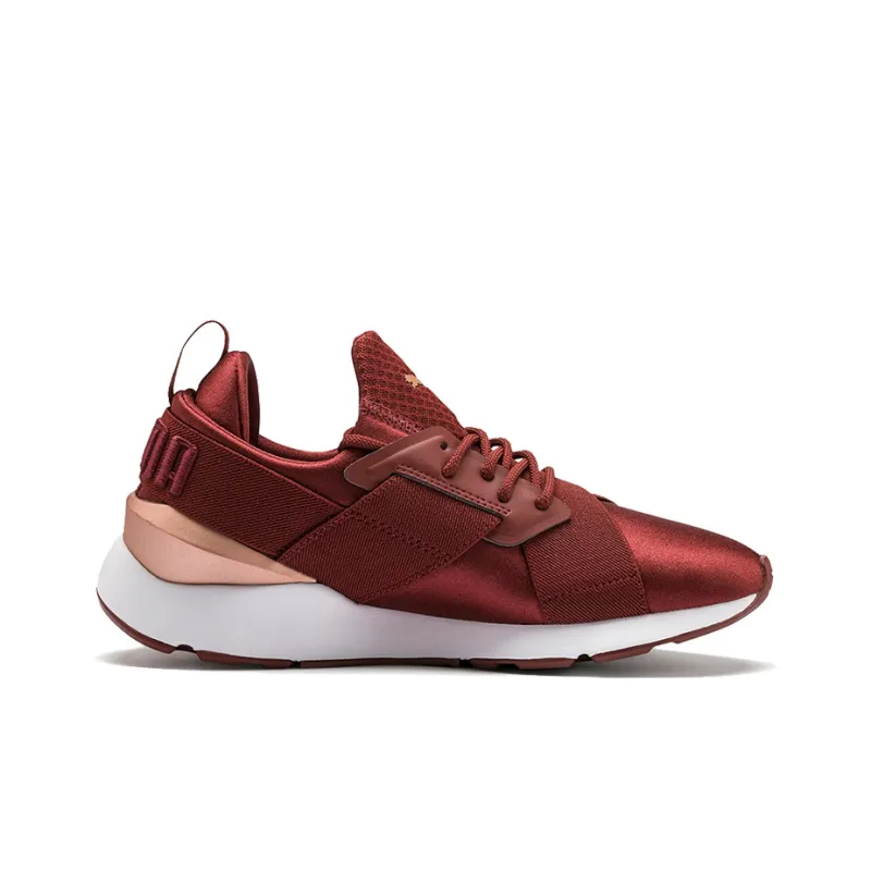 PUMA En Pointe Muse Satin Low Top Running Shoes Red/White/Golden Women's-1