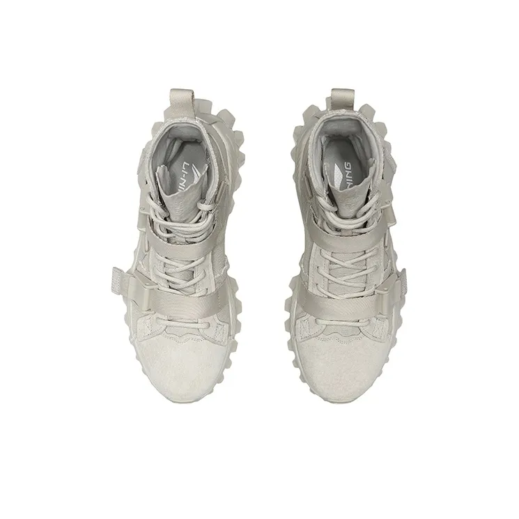 LiNing CF Cushioned Slip Resistant Abrasion Resistant High Top Sports Casual Shoes Men's Antarctic Gray-3