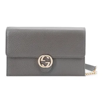 GUCCI Double G Leather WOC Chain Shoulder Messenger Bag Gray