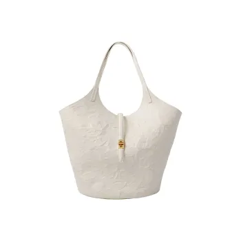 APEDE MOD Cow Leather Garden Basket Bag, Tote Bag, Shopping Bag, Handbag Large Size Women's Ivory