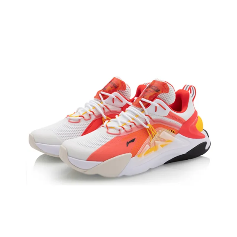 LiNing Fire Cushioning Rebound Low Top Casual Shoes Men's White Red Yellow-2