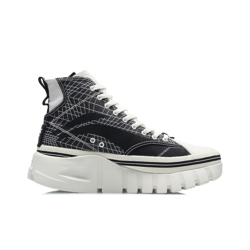 LiNing Wave BOOT Cushioning Anti Slip Wear Resistant Breathability High Top Sports Casual Shoes Men's Black White-1