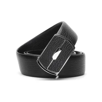ELLE HOMME Automatic Buckle Belt Top Grain Cow Leather, Black With Metal Buckle, Width 3.7cm Men's