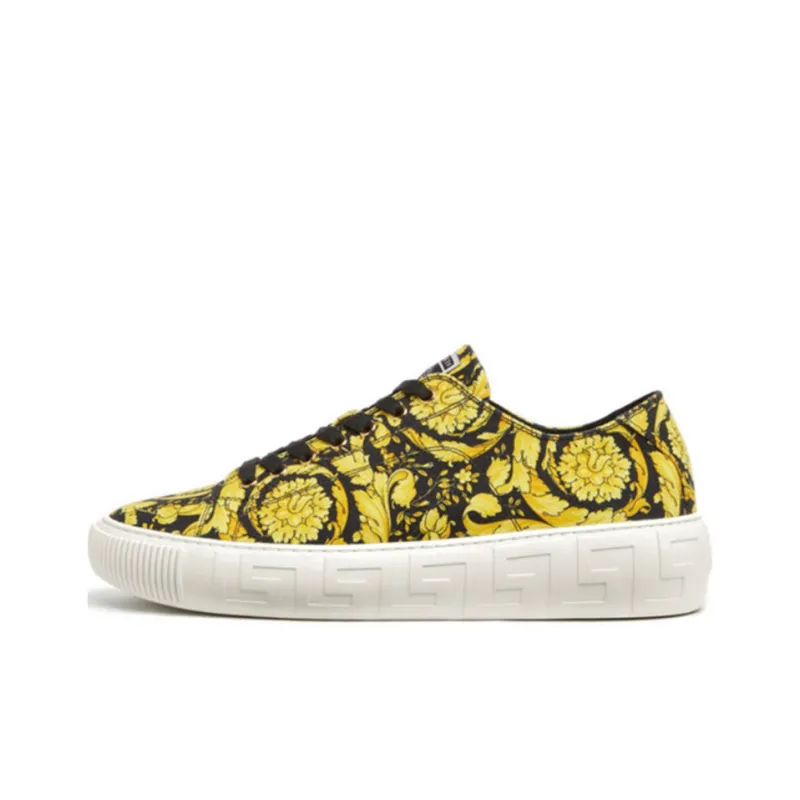 VERSACE Greca Barocco Print Low Top Yellow Black White-0