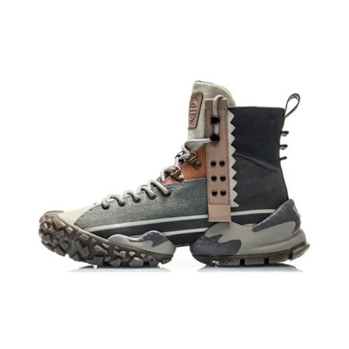 LiNing CF Promote General Order Anti-Slip Wear-Resistant High-Top Casual Shoes Men's Dark Gray-Green