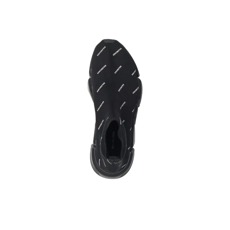 Balenciaga Speed 2.0 Sneakers 'Black Knit With White Allover Logo'-2