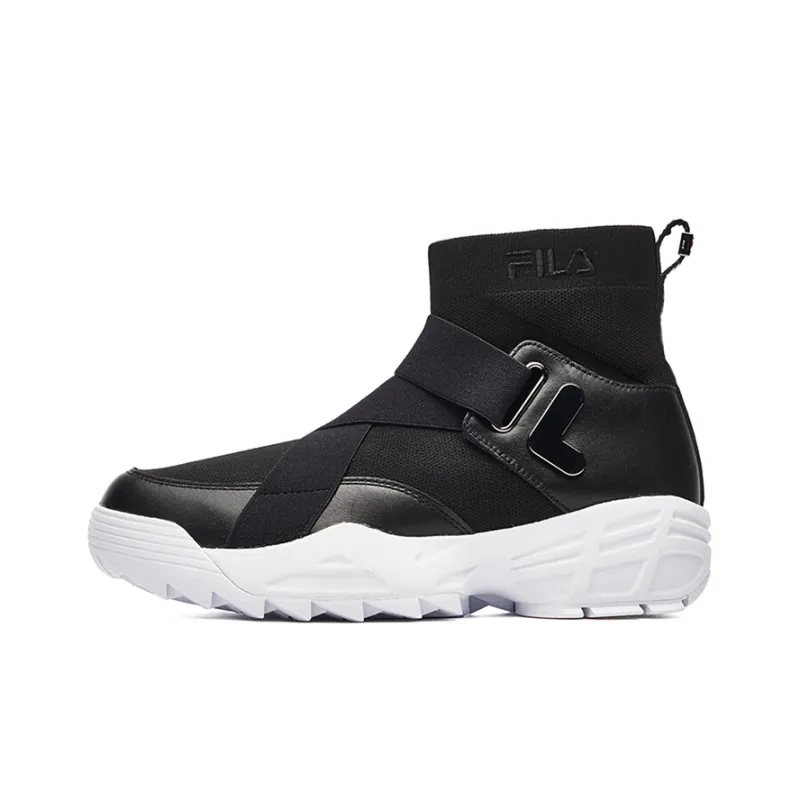 FILA Disruptor Stretch-Fabric Cushioning Anti-Slip Wear-Resistant Breathability High-Top Athletic Shoes Women's Black-0