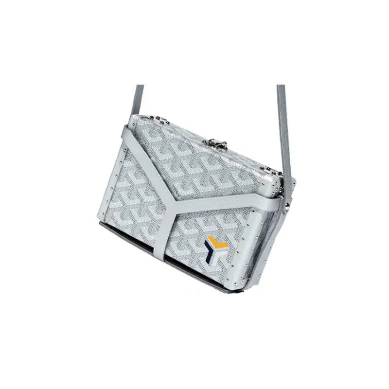 GOYARD Minaudière Trunk Canvas With Leather Clutch Unisex Silver-4