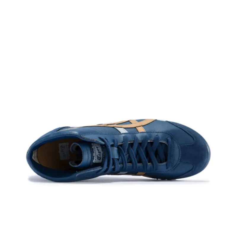 Onitsuka Tiger Mexico Mid Runner Cushioning Anti-Slip And Wear-Resistant Mid-Top Casual Shoes Unisex Blue Gold-4