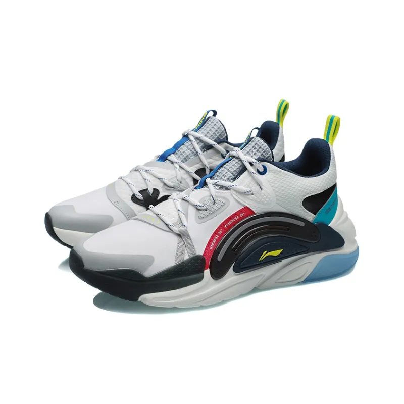 LINING Spark Casual Shoes Unisex Mid Top Black/White/Blue/Red-2