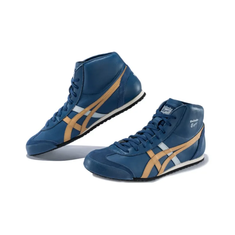 Onitsuka Tiger Mexico Mid Runner Cushioning Anti-Slip And Wear-Resistant Mid-Top Casual Shoes Unisex Blue Gold-2