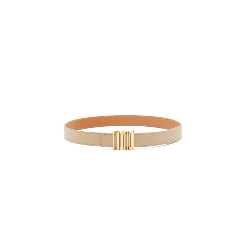 LOEWE Emblem Logo Plate Buckle Leather Belts Women's Khaki-0