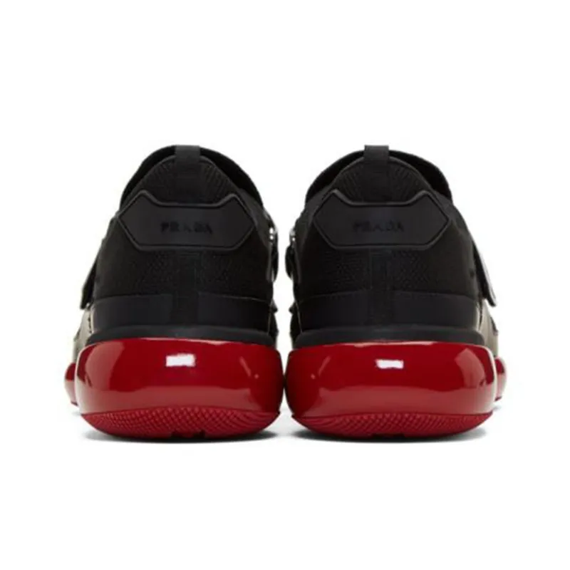 PRADA Cushioning Anti-Slip And Wear-Resistant Low-Top Casual Shoes For Everyday Life Men's Black Red-3