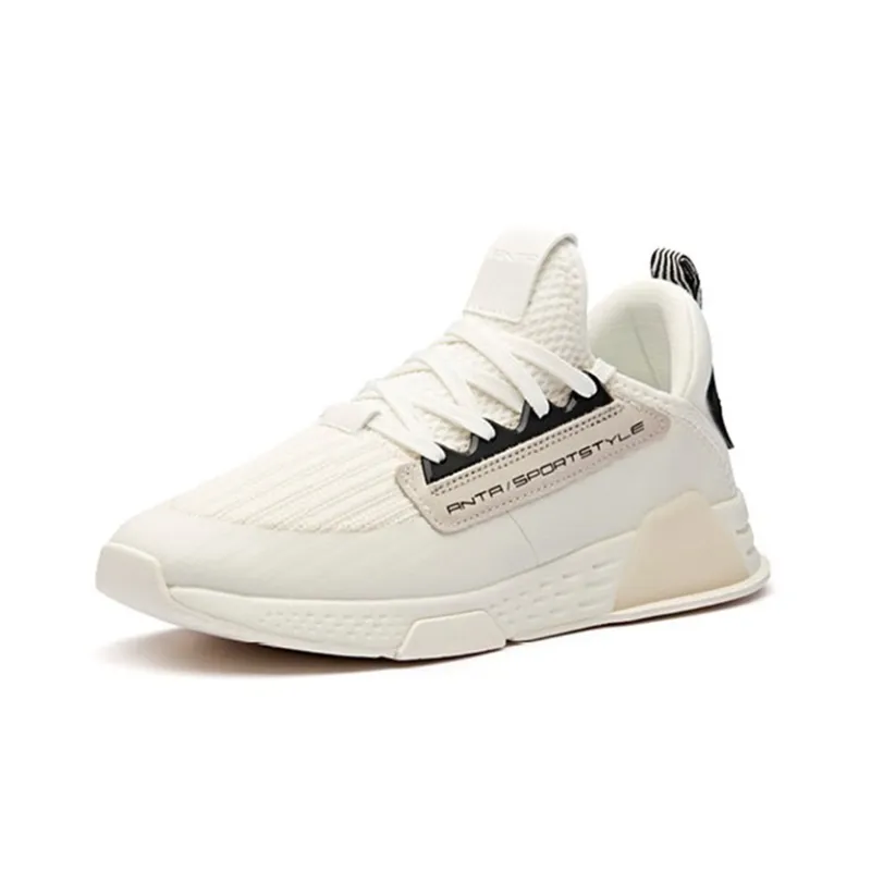 Anta Life Collection Cushioning Anti Slip Wear Resistant Breathability Low Top Casual Shoes Men's Ivory White/Black-2