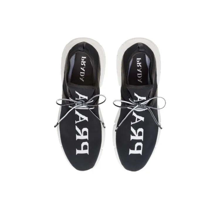 PRADA Knit Fabric Sneaker 'Black White'-2