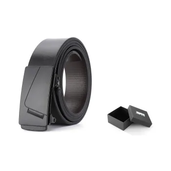 XXOFF Lightweight Business Formal Black Metal Buckle With No Teeth Automatic Buckle PU Leather Belts Men's