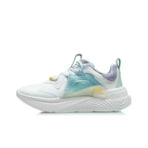 LINING Spark Casual Shoes Women's Low-Top Mist White/Light Belly Blue/Water Ripple Green