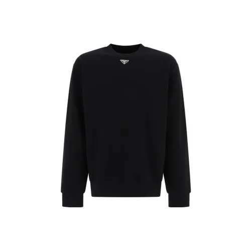 PRADA SS23 Men Solid Round Neck Pullover Long Sleeve Sweatshirt Black