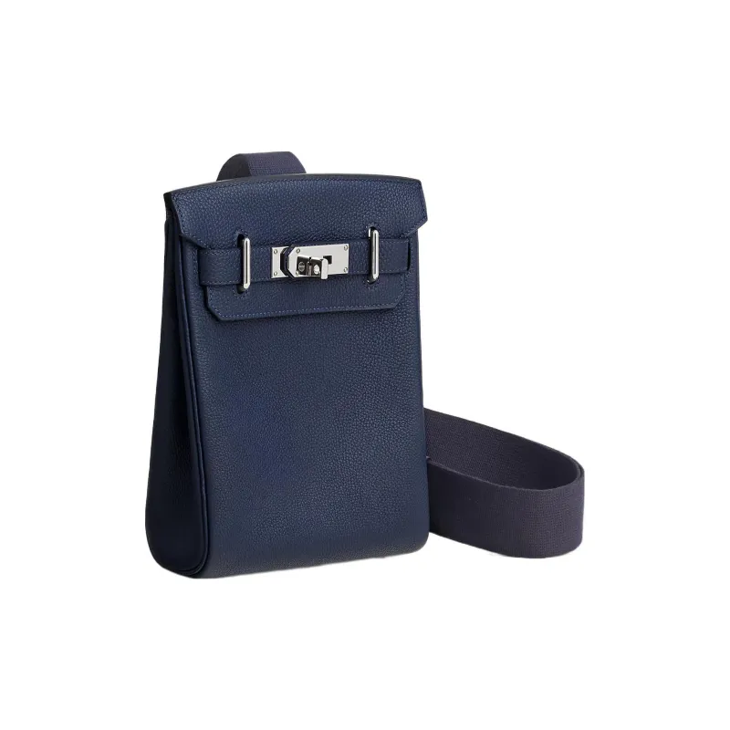 HERMES Hac A Dos Togo Calfskin Shoulder Bag Crossbody Bag Small Size Men's Bleu Nuit Midnight Blue-1