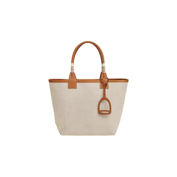 HERMES Steeple Canvas With Swift Calfskin Handbag Regular Women's Beige/Gold