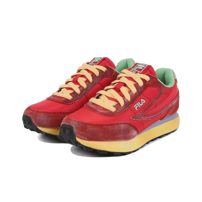 FILA Pontino Washing Pontino Washing Cushioned Slip Resistant Breathable Low Top Casual Shoes Unisex Red Korean Style-1