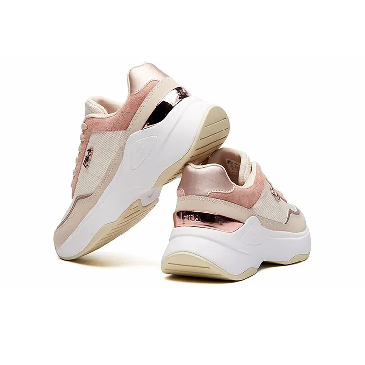 FILA Cushioned Wear Resistant Height Increasing Low Top Casual Shoes Women's Nude Pink-3