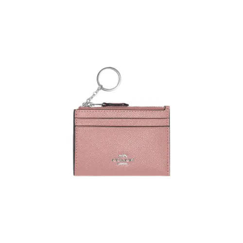 COACH Mini Id Skinny Cross-Stitch Leather Document Wallet Coin Purse Card Holder Mini Women's Light Pink