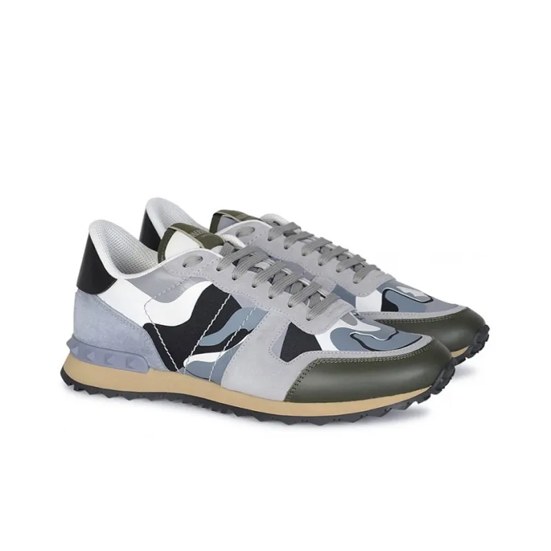 Valentino Rockrunner Low Top Athletic Shoes Men's Blue Camouflage-2