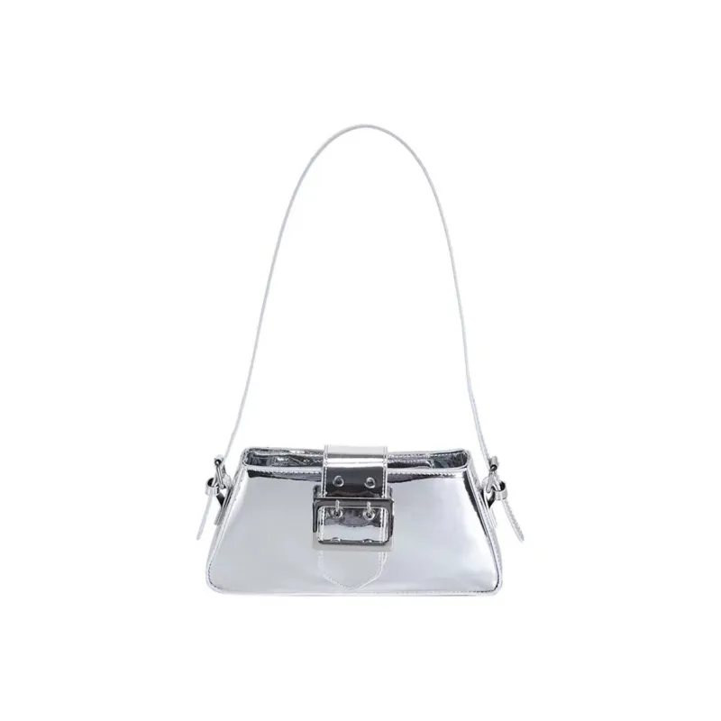 NOMK PU Leather Small Square Bag Shoulder Bag, Baguette Bag Shoulder Bag Medium Size Women's Silver-5