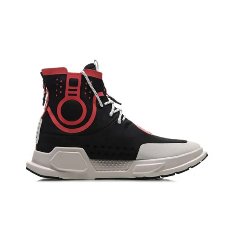 LiNing Reburn Slip Resistant And Abrasion Resistant Coverage High Top Sports Casual Shoes Men's Black Red-1
