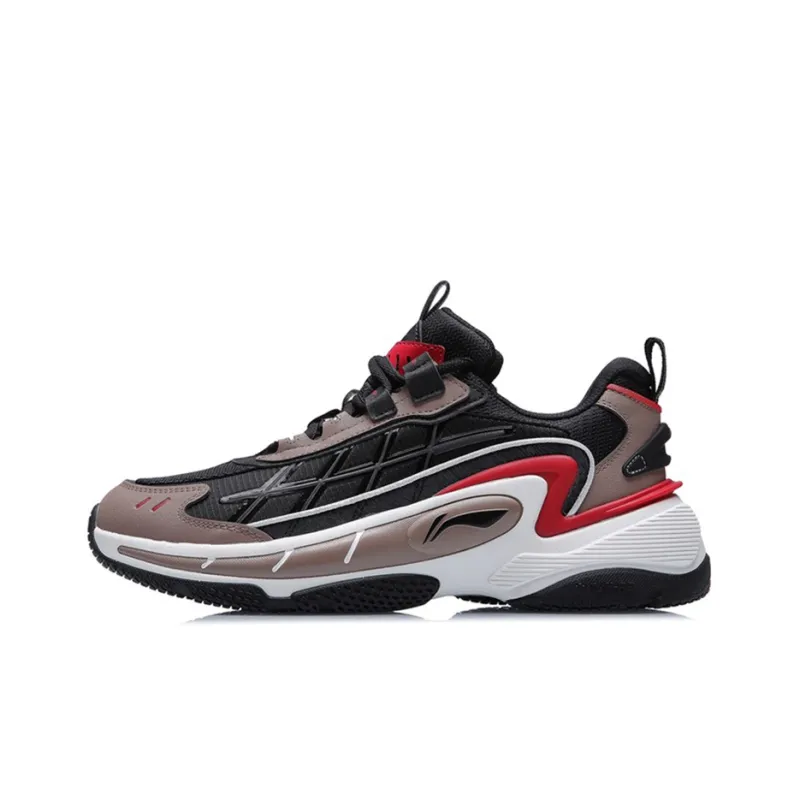 LiNing Nebula Cushioned Anti-Slip Wear-Resistant Breathable Lightweight Low-Top Sports Casual Shoes Black-brown-red-0