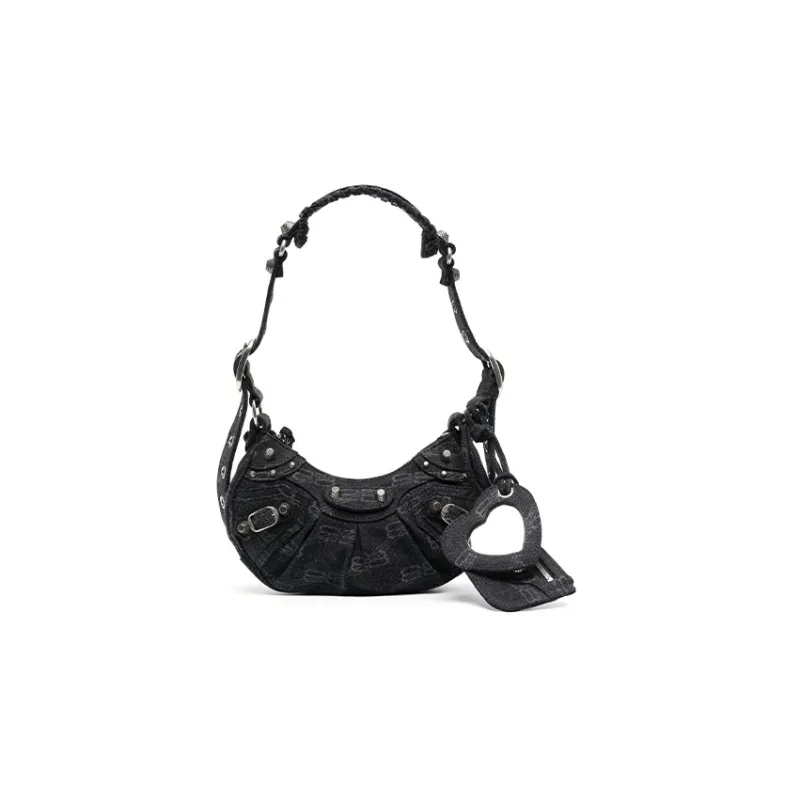Balenciaga Le Cagole Cotton And Denim Crossbody Bags Shoulder Bags Mini Women's Black-0
