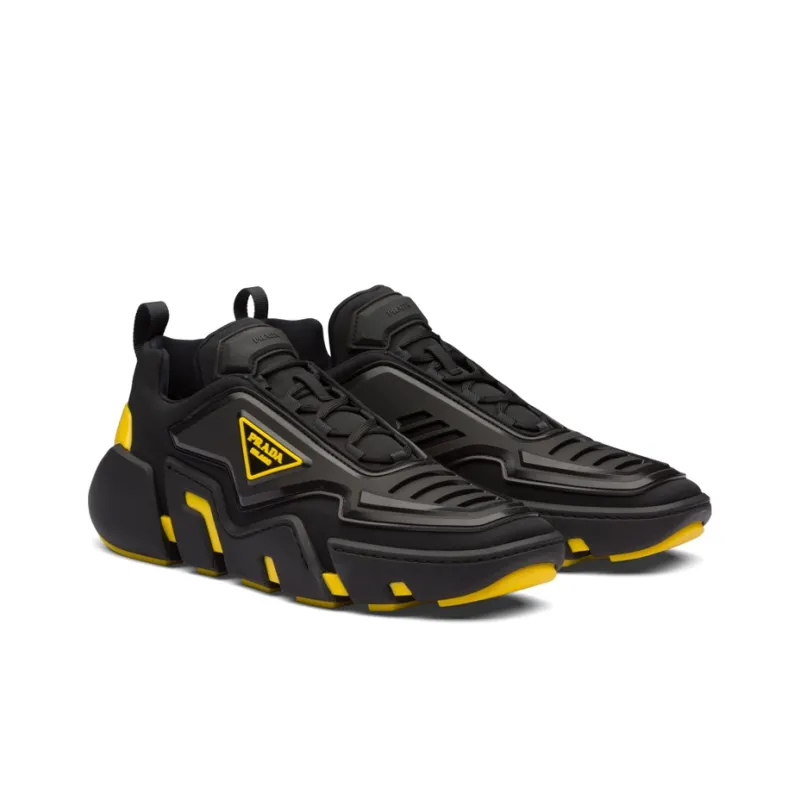 PRADA Techno Stretch Low-Top Sports Casual Shoes Men's Black Gold-2