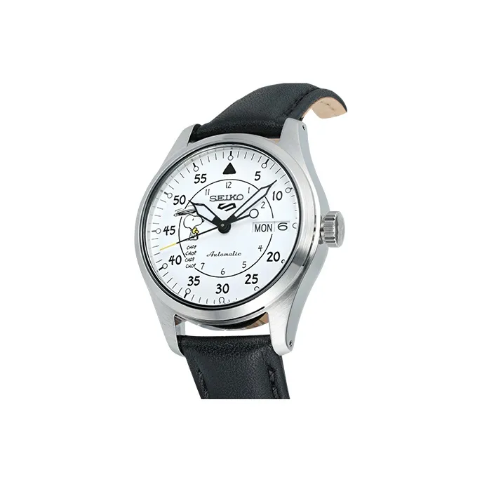 SEIKO NEW 5 Collection Mechanical Movement Leather Strap Watch Unisex White Dial-1