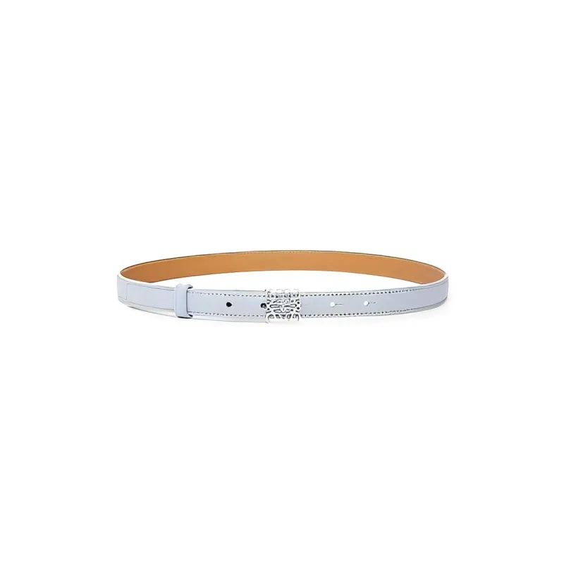 LOEWE Metal Logo Smooth Buckle Calfskin Leather Belts Women's Blue-0