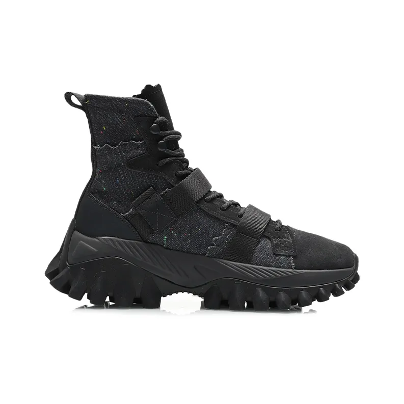 LiNing CF Cushioning Anti Slip And Wear Resistant Coverage High Top Casual Shoes Men's Black-1