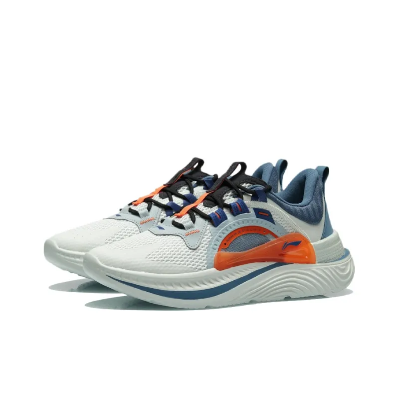 LiNing Spark Cushioning Anti-Slip Wear-Resistant Breathable Lightweight Coverage Low-Top Sports Casual Shoes White Blue-2