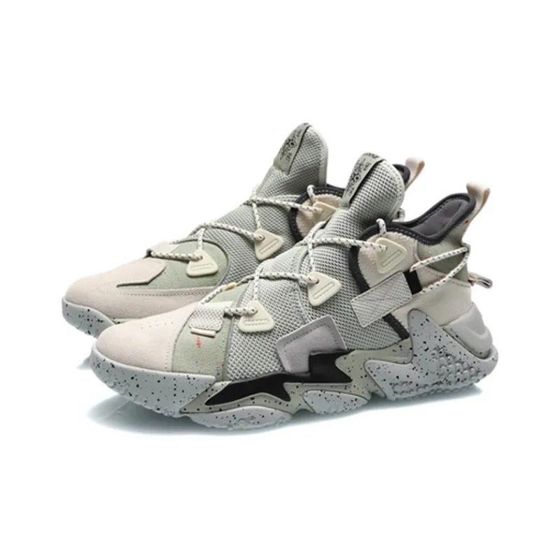 LiNing CF Camel Bell Cushioning Anti-Slip And Wear-Resistant Mid-Top Sports Casual Shoes Men's Gray-2