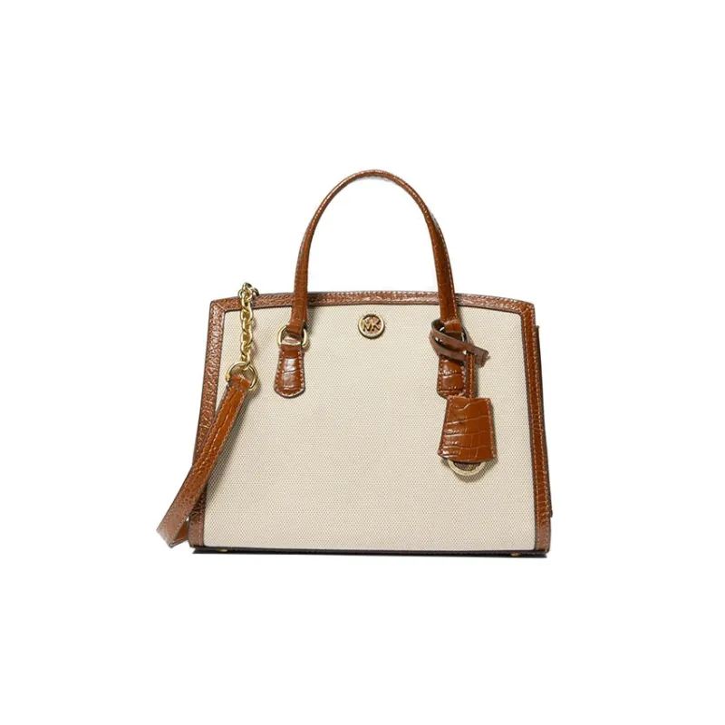 MICHAEL KORS Chantal Leather Dome Bag, Handbag, Shoulder Bag, Crossbody Bag Trumpets Women's Chestnut-0