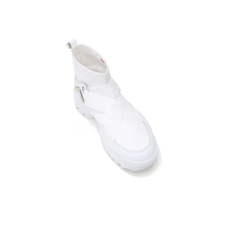 FILA Disruptor Stretch Fabric High top Running Shoes White Women's-4