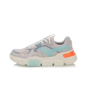LiNing Mark Cushioned Slip Resistant Abrasion Resistant Low Top Sports Casual Shoes Women's Gray Blue