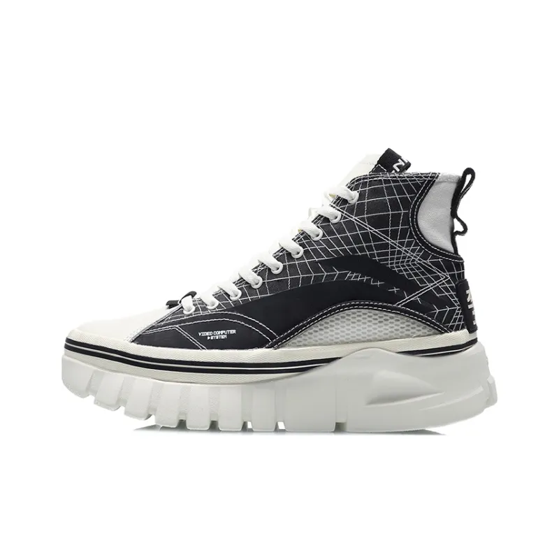 LiNing Wave BOOT Cushioning Anti Slip Wear Resistant Breathability High Top Sports Casual Shoes Men's Black White-0