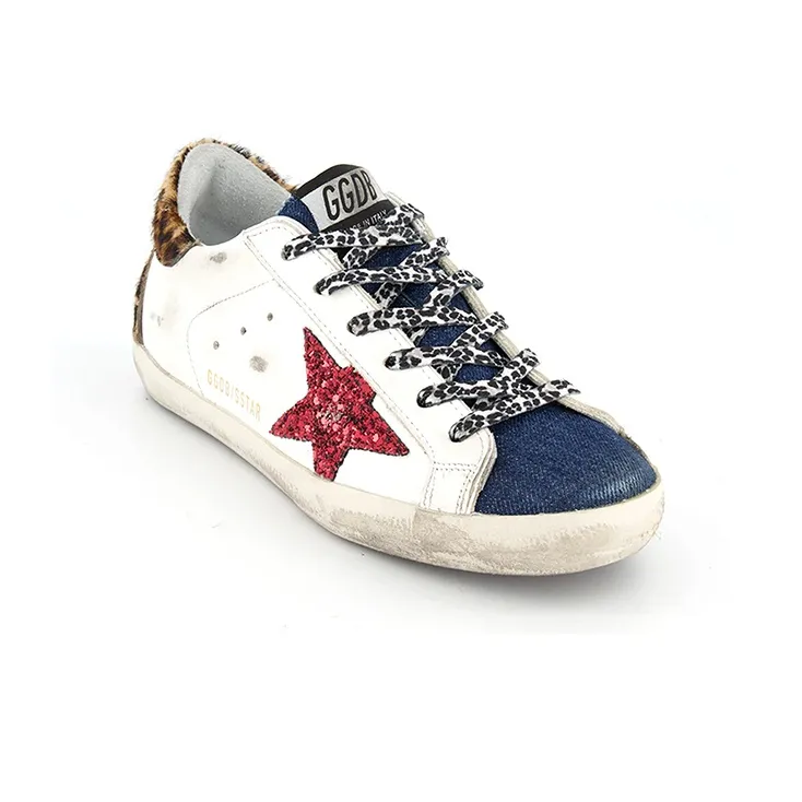 Golden Goose Super Star Low Top Casual Shoes Women's White Blue Leopard Print-2