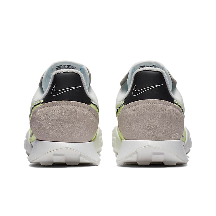 nike waffle racer trainers in white and volt green